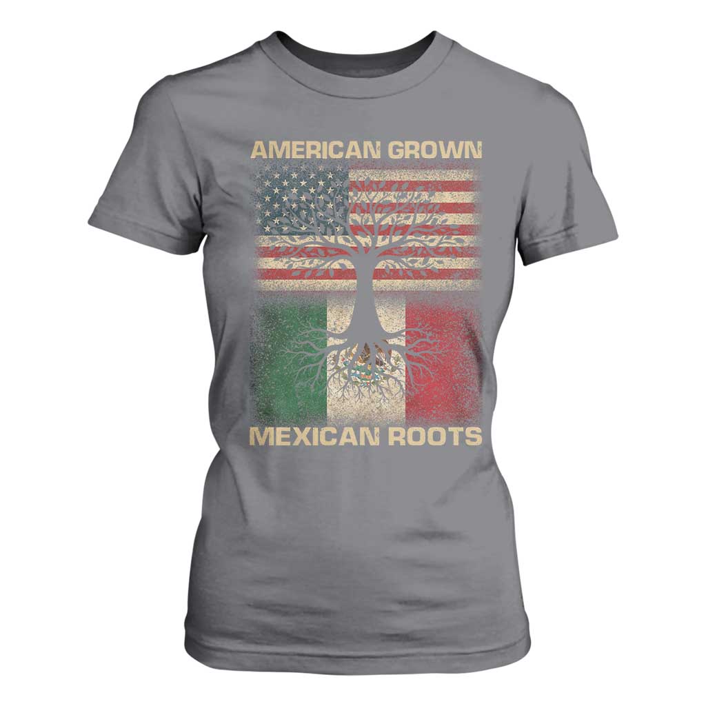 American Grown Mexican Roots T Shirt For Women Retro Mexico America Flag TS10 Charcoal Print Your Wear