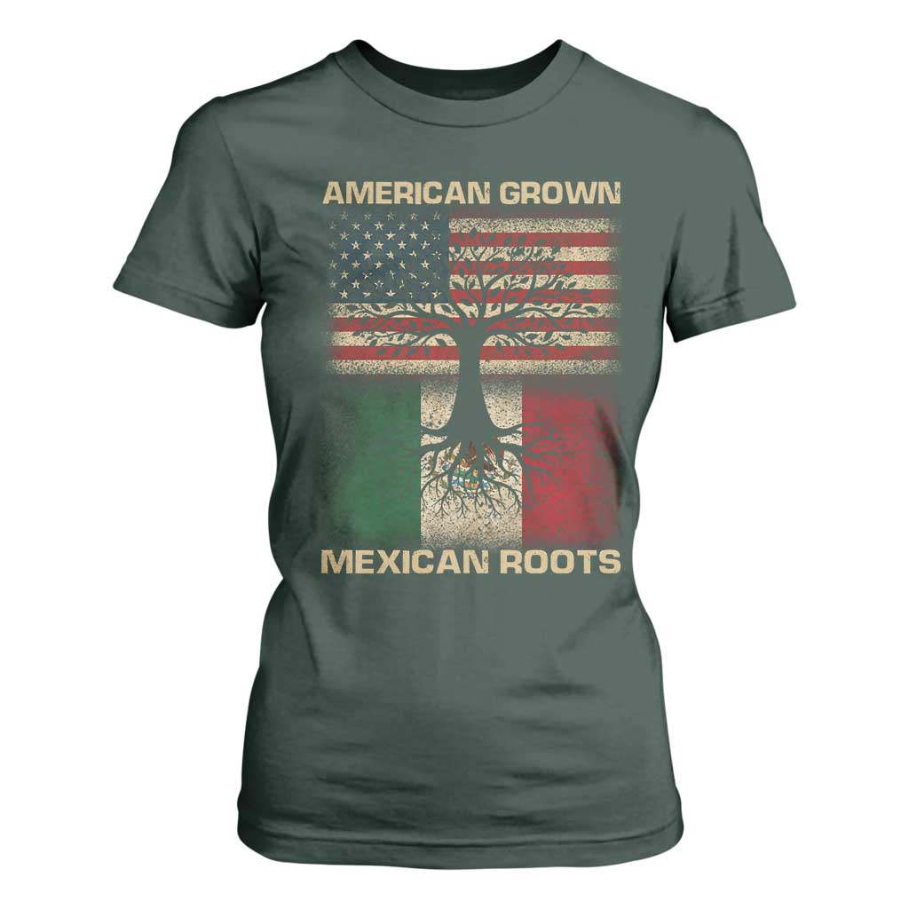 American Grown Mexican Roots T Shirt For Women Retro Mexico America Flag TS10 Dark Forest Green Print Your Wear