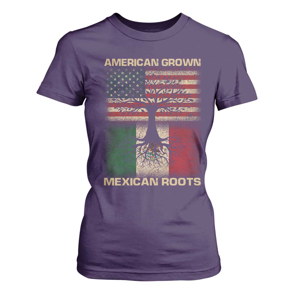 American Grown Mexican Roots T Shirt For Women Retro Mexico America Flag TS10 Purple Print Your Wear