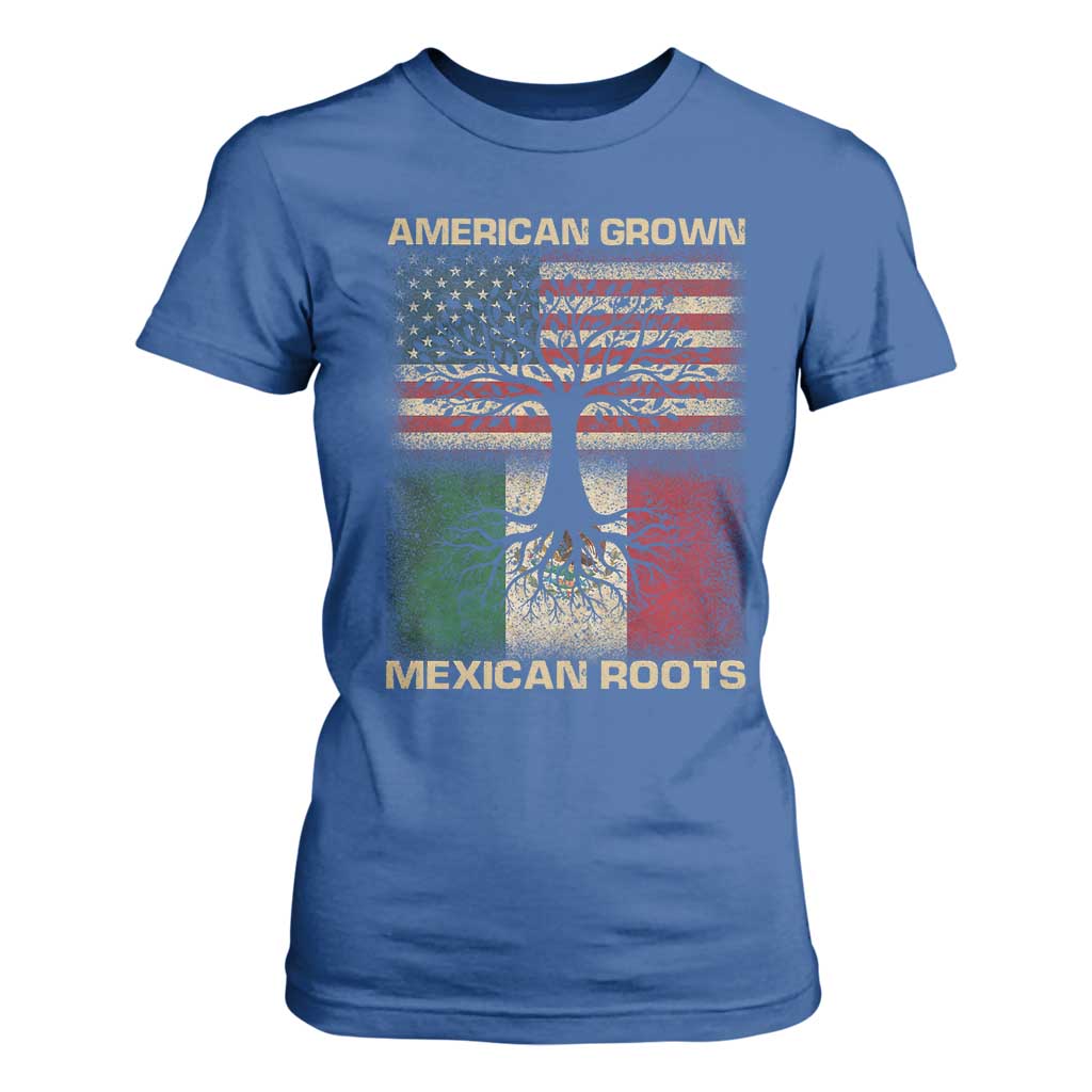 American Grown Mexican Roots T Shirt For Women Retro Mexico America Flag TS10 Royal Blue Print Your Wear