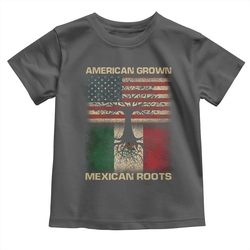 American Grown Mexican Roots Toddler T Shirt Retro Mexico America Flag TS10 Dark Heather Print Your Wear