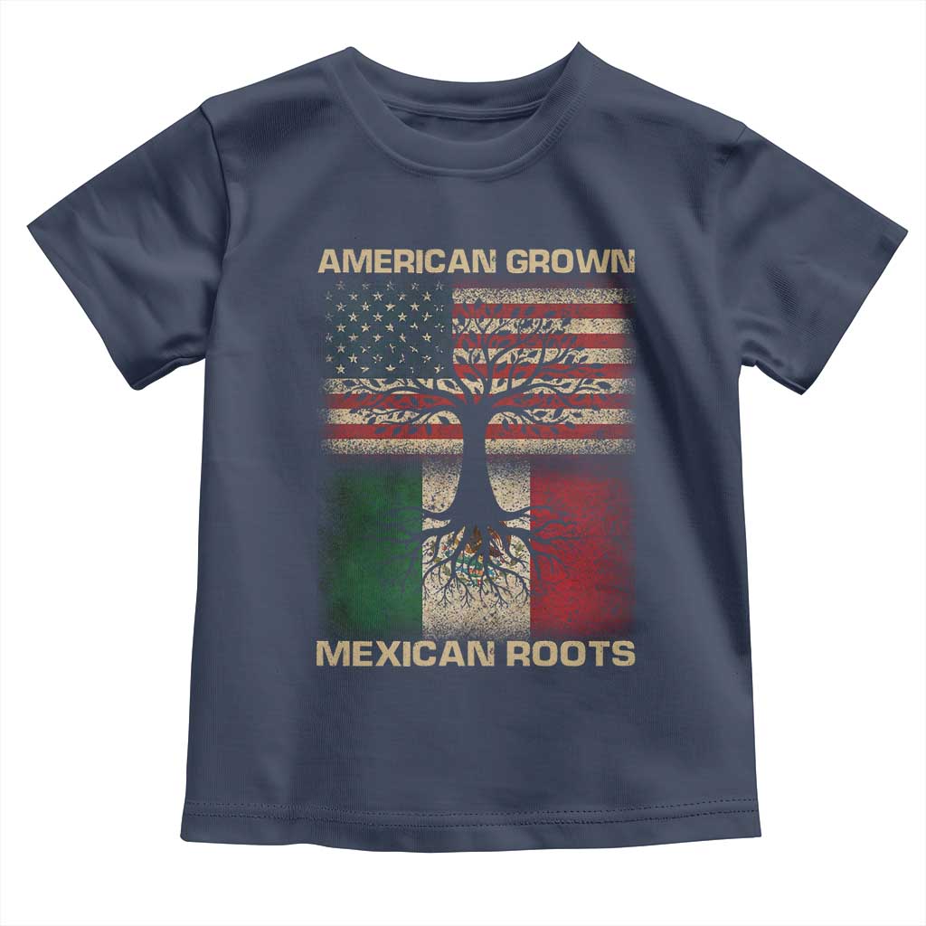 American Grown Mexican Roots Toddler T Shirt Retro Mexico America Flag TS10 Navy Print Your Wear