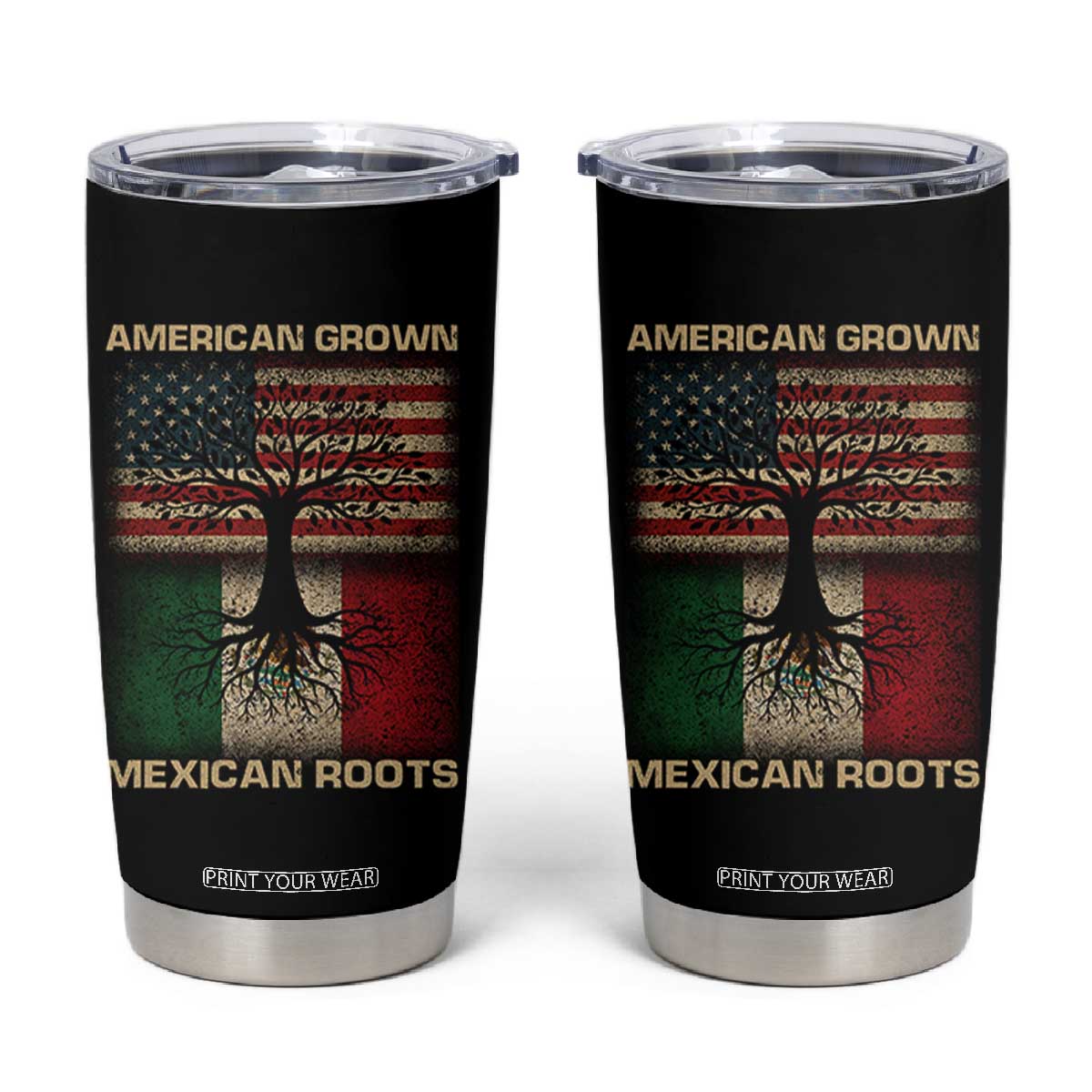 American Grown Mexican Roots Tumbler Cup Retro Mexico America Flag TS10 Black Print Your Wear