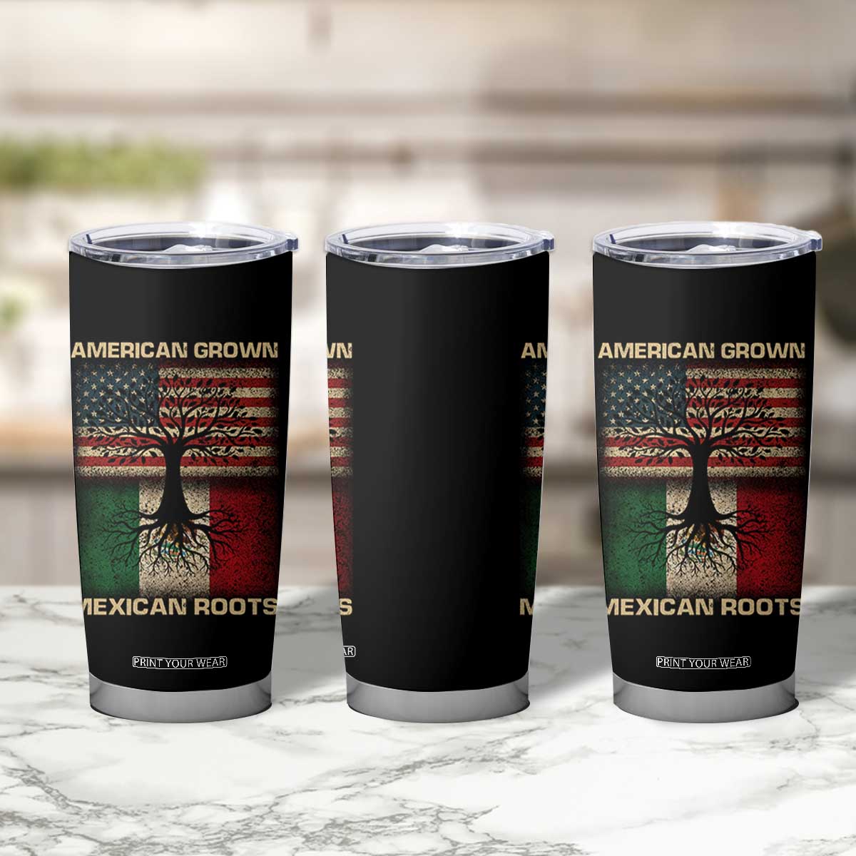 American Grown Mexican Roots Tumbler Cup Retro Mexico America Flag TS10 Print Your Wear
