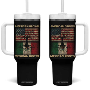 American Grown Mexican Roots Tumbler With Handle Retro Mexico America Flag TS10 One Size: 40 oz Black Print Your Wear