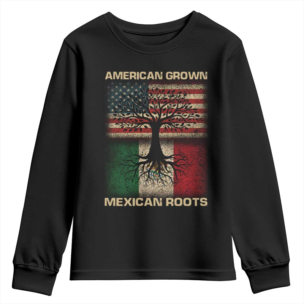 American Grown Mexican Roots Youth Sweatshirt Retro Mexico America Flag TS10 Black Print Your Wear