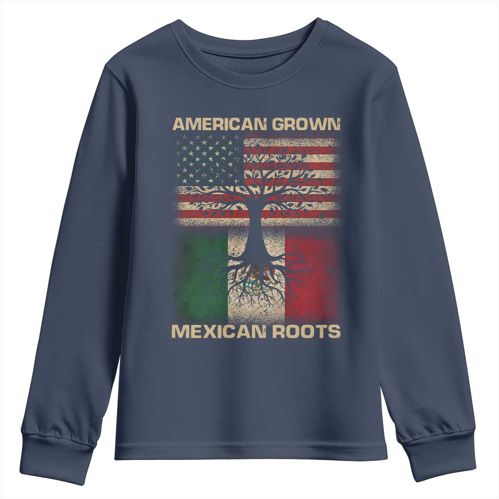 American Grown Mexican Roots Youth Sweatshirt Retro Mexico America Flag TS10 Navy Print Your Wear