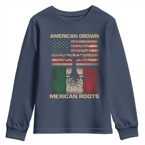 American Grown Mexican Roots Youth Sweatshirt Retro Mexico America Flag TS10 Navy Print Your Wear