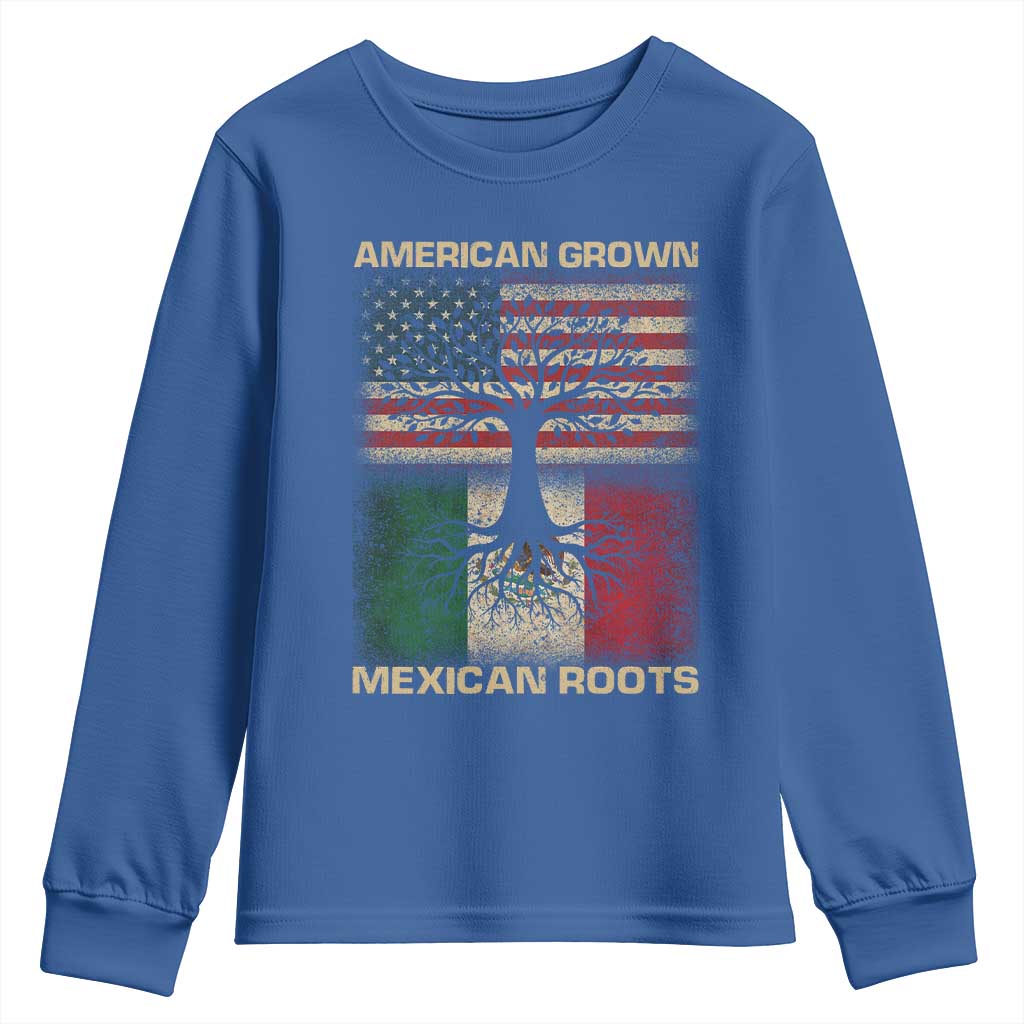 American Grown Mexican Roots Youth Sweatshirt Retro Mexico America Flag TS10 Royal Blue Print Your Wear