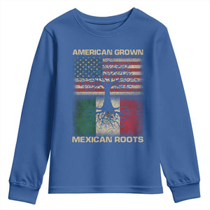 American Grown Mexican Roots Youth Sweatshirt Retro Mexico America Flag TS10 Royal Blue Print Your Wear