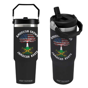American Grown Jamaican Roots Flip Straw Tumbler Retro USA Jamaica Flag TS10 One Size: 30 oz Black Print Your Wear