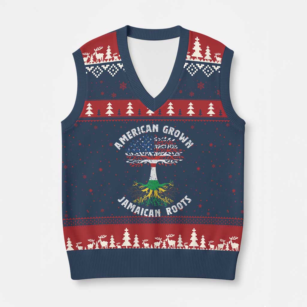 American Grown Jamaican Roots V-Neck Knit Sweater Vest Retro USA Jamaica Flag TS10 Navy Red Print Your Wear