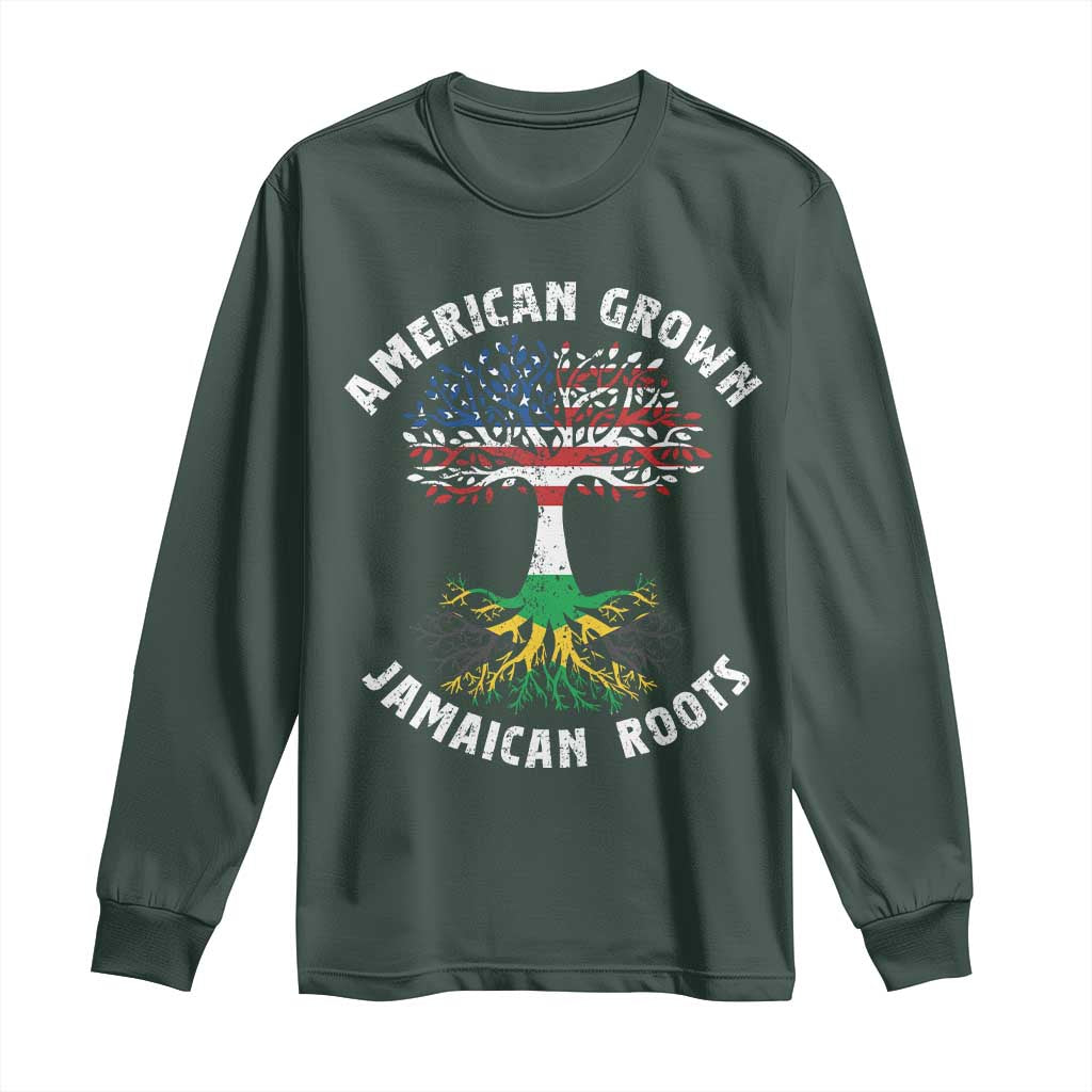 American Grown Jamaican Roots Long Sleeve Shirt Retro USA Jamaica Flag TS10 Dark Forest Green Print Your Wear