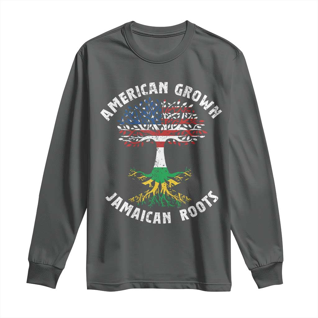 American Grown Jamaican Roots Long Sleeve Shirt Retro USA Jamaica Flag TS10 Dark Heather Print Your Wear