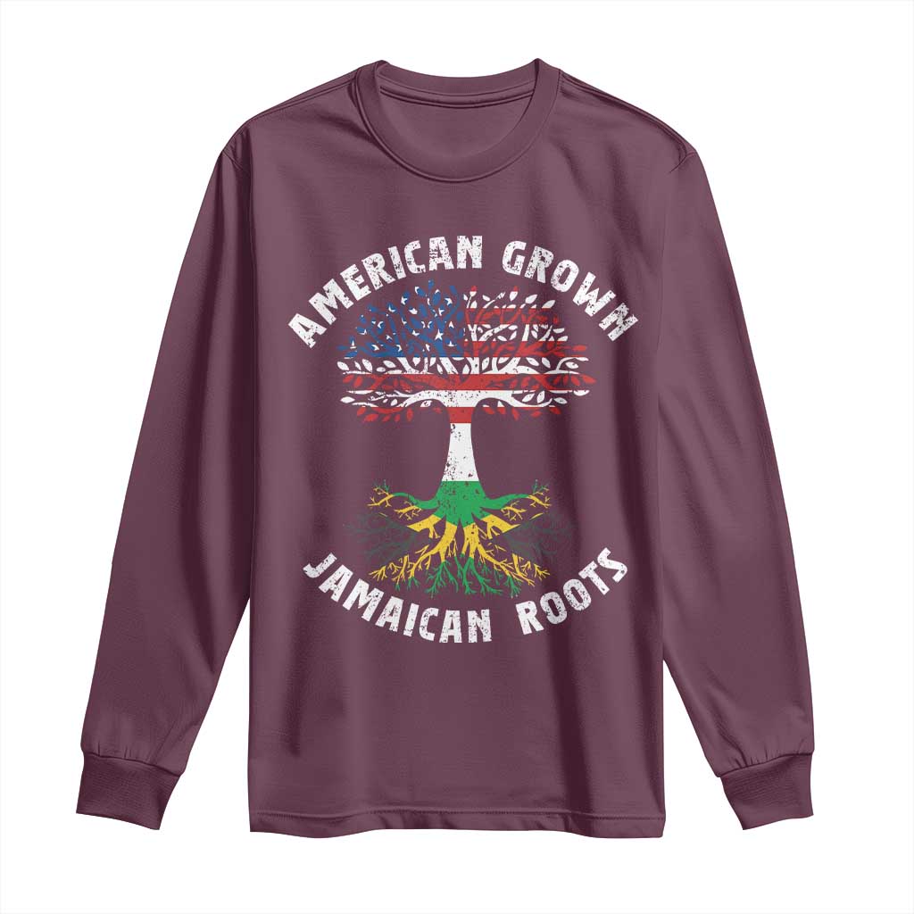 American Grown Jamaican Roots Long Sleeve Shirt Retro USA Jamaica Flag TS10 Maroon Print Your Wear