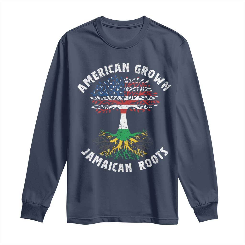 American Grown Jamaican Roots Long Sleeve Shirt Retro USA Jamaica Flag TS10 Navy Print Your Wear