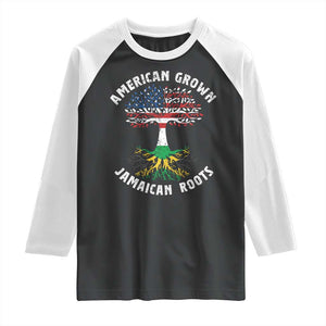 American Grown Jamaican Roots Raglan Shirt Retro USA Jamaica Flag TS10 Black White Print Your Wear