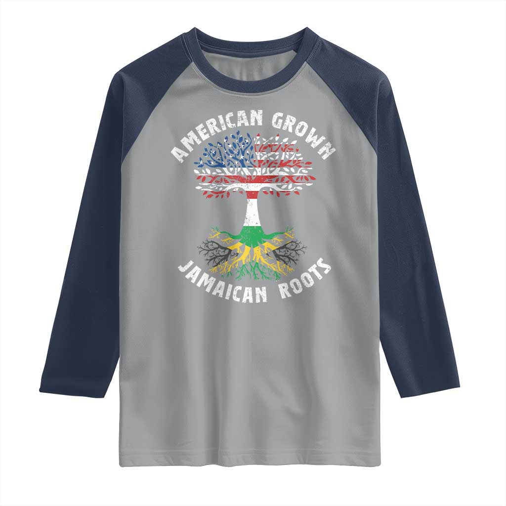 American Grown Jamaican Roots Raglan Shirt Retro USA Jamaica Flag TS10 Sport Gray Navy Print Your Wear