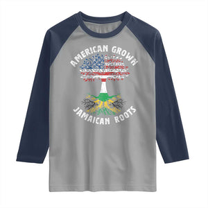 American Grown Jamaican Roots Raglan Shirt Retro USA Jamaica Flag TS10 Sport Gray Navy Print Your Wear