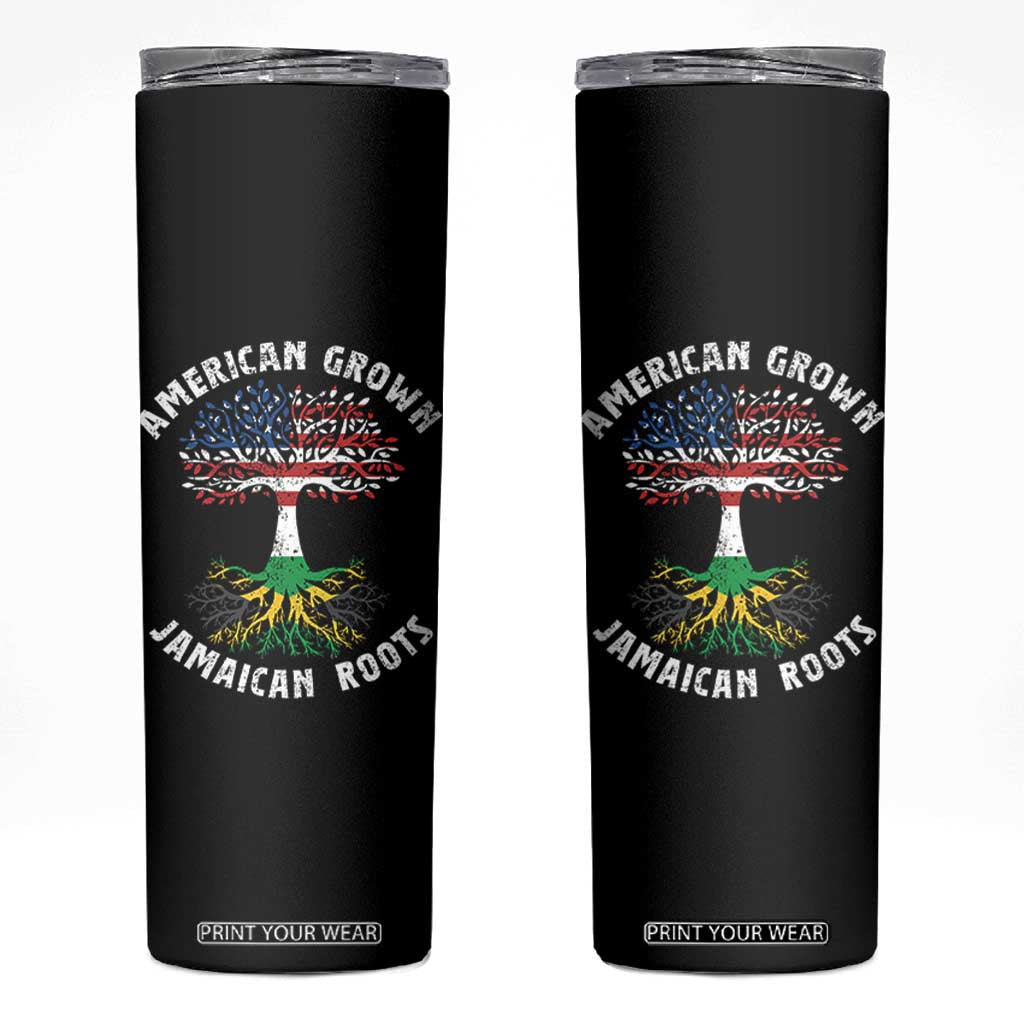 American Grown Jamaican Roots Skinny Tumbler Retro USA Jamaica Flag TS10 Black Print Your Wear