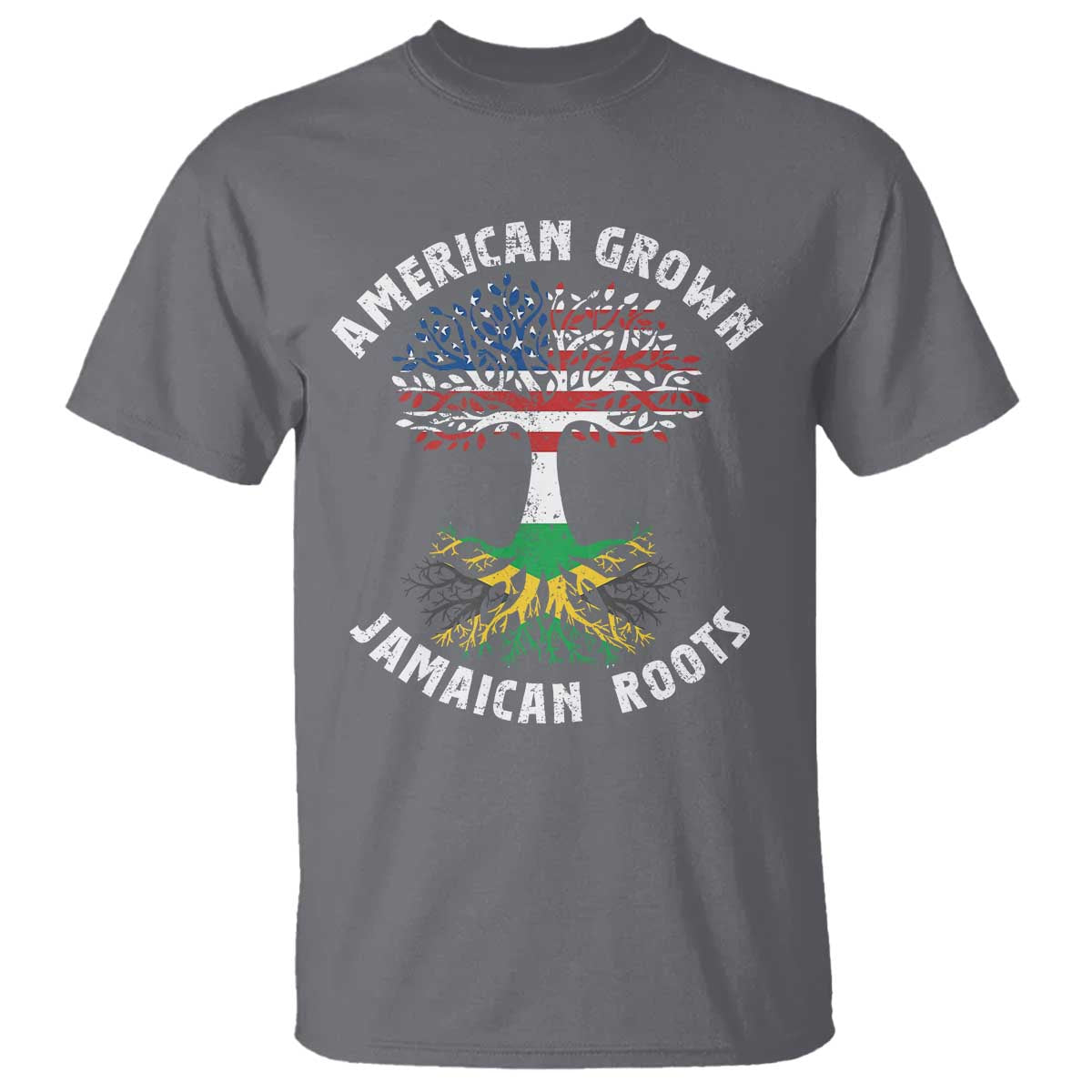 American Grown Jamaican Roots T Shirt Retro USA Jamaica Flag TS10 Charcoal Print Your Wear