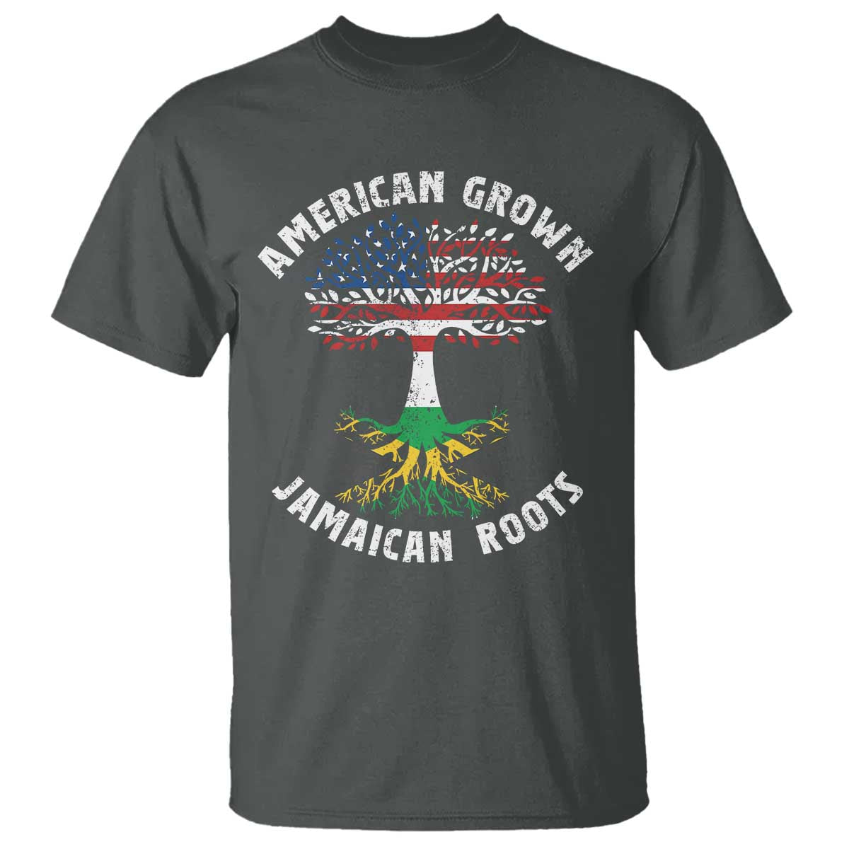 American Grown Jamaican Roots T Shirt Retro USA Jamaica Flag TS10 Dark Heather Print Your Wear