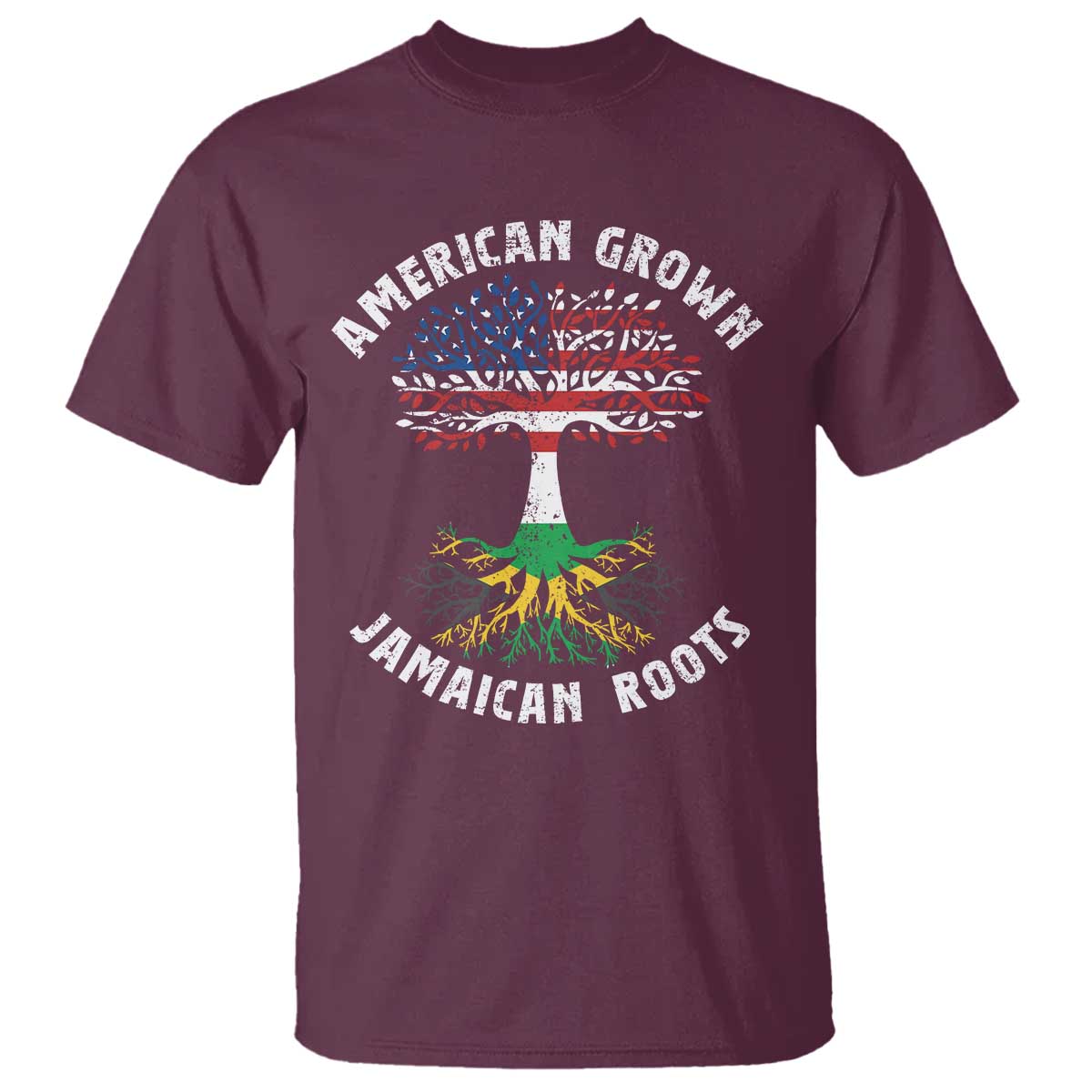American Grown Jamaican Roots T Shirt Retro USA Jamaica Flag TS10 Maroon Print Your Wear