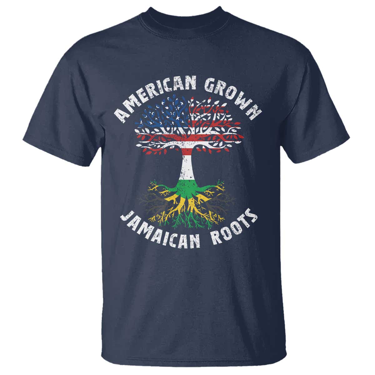 American Grown Jamaican Roots T Shirt Retro USA Jamaica Flag TS10 Navy Print Your Wear