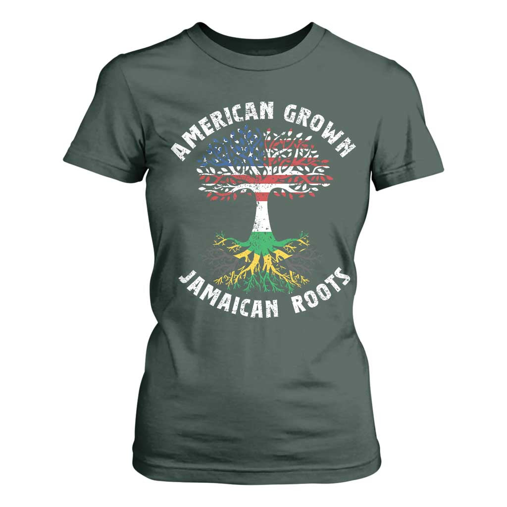 American Grown Jamaican Roots T Shirt For Women Retro USA Jamaica Flag TS10 Dark Forest Green Print Your Wear
