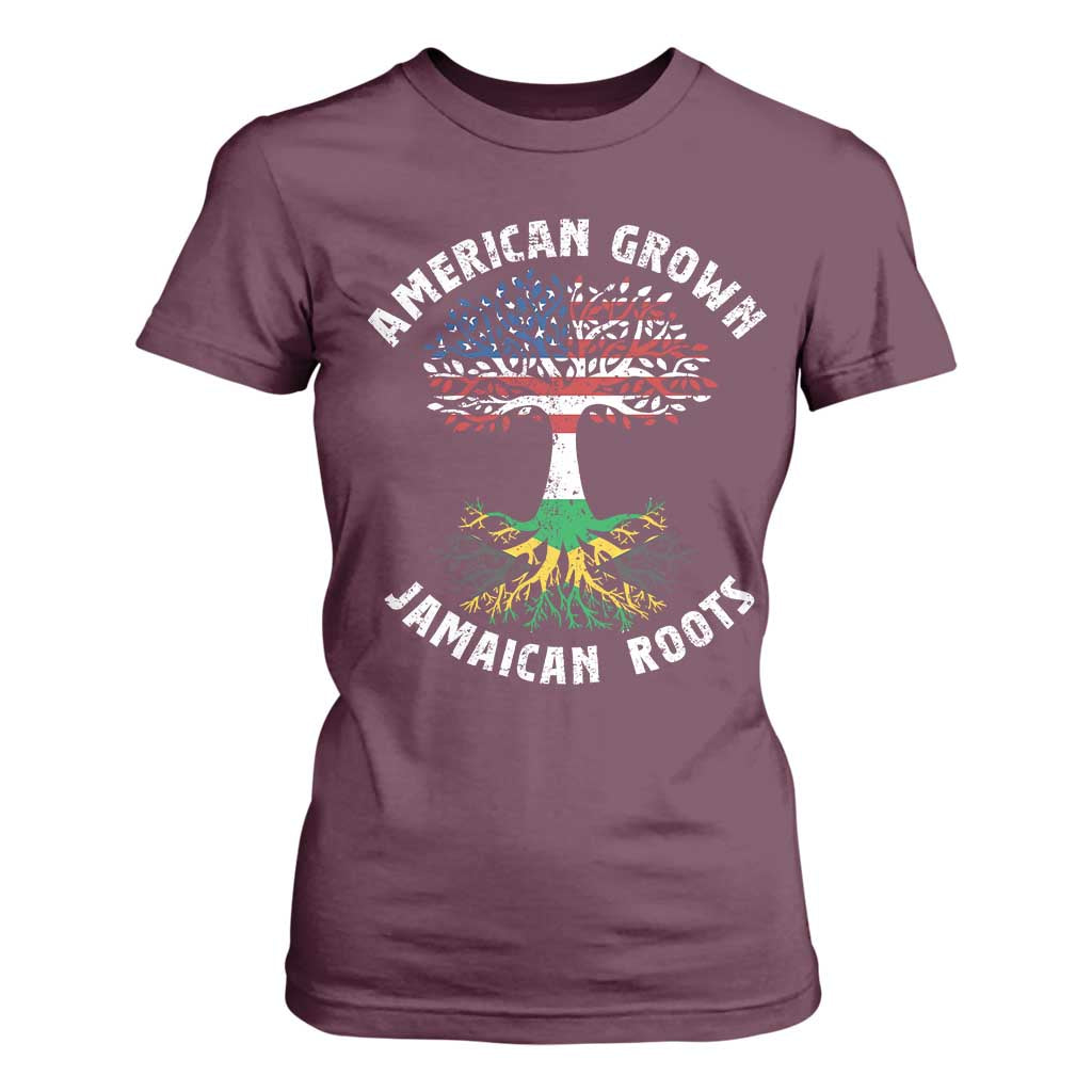 American Grown Jamaican Roots T Shirt For Women Retro USA Jamaica Flag TS10 Maroon Print Your Wear