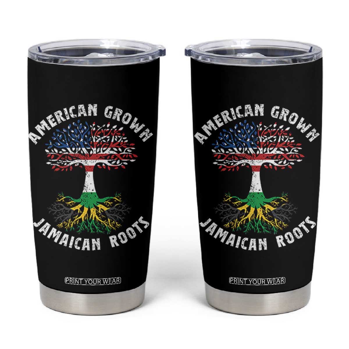 American Grown Jamaican Roots Tumbler Cup Retro USA Jamaica Flag TS10 Black Print Your Wear