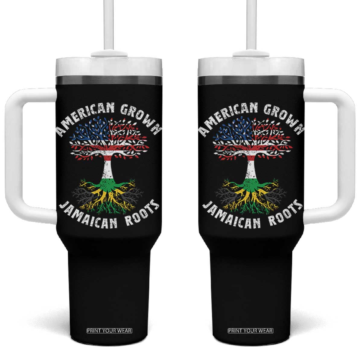 American Grown Jamaican Roots Tumbler With Handle Retro USA Jamaica Flag TS10 One Size: 40 oz Black Print Your Wear