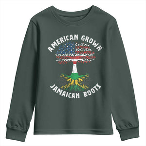 American Grown Jamaican Roots Youth Sweatshirt Retro USA Jamaica Flag TS10 Dark Forest Green Print Your Wear