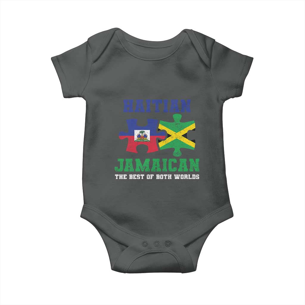 Haitian Jamaican Roots Baby Onesie Haiti Jamaica Combo Puzzle TS10 Dark Heather Print Your Wear