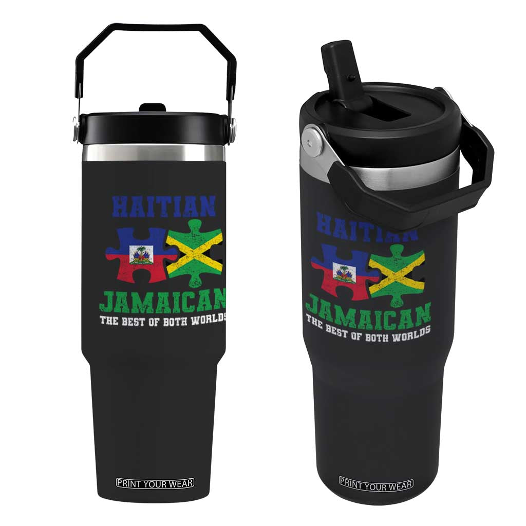 Haitian Jamaican Roots Flip Straw Tumbler Haiti Jamaica Combo Puzzle TS10 One Size: 30 oz Black Print Your Wear