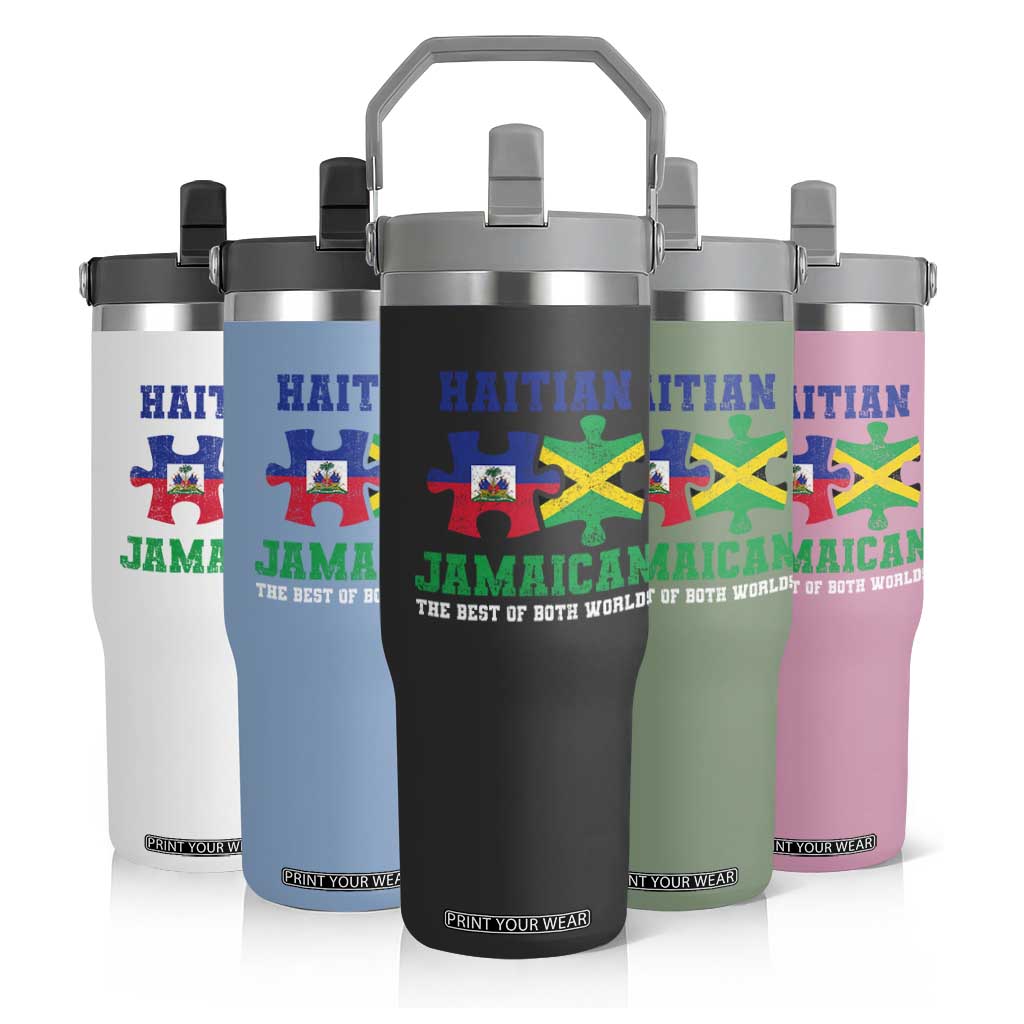 Haitian Jamaican Roots Flip Straw Tumbler Haiti Jamaica Combo Puzzle TS10 Print Your Wear
