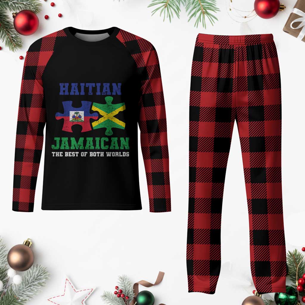 Haitian Jamaican Roots Plaid Pajama Set Haiti Jamaica Combo Puzzle TS10 Buffalo Plaid Print Your Wear