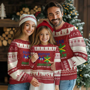 Haitian Jamaican Roots Ugly Christmas Sweater Haiti Jamaica Combo Puzzle TS10 Red Beige Print Your Wear