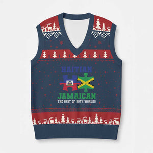 Haitian Jamaican Roots V-Neck Knit Sweater Vest Haiti Jamaica Combo Puzzle TS10 Navy Red Print Your Wear