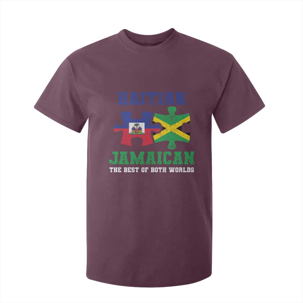 Haitian Jamaican Roots T Shirt For Kid Haiti Jamaica Combo Puzzle TS10 Maroon Print Your Wear