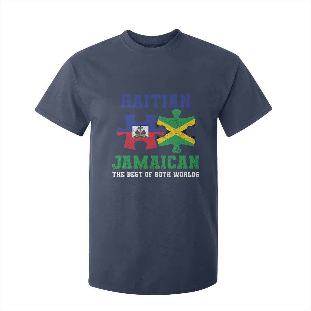 Haitian Jamaican Roots T Shirt For Kid Haiti Jamaica Combo Puzzle TS10 Navy Print Your Wear