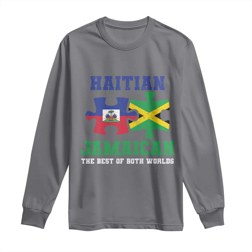 Haitian Jamaican Roots Long Sleeve Shirt Haiti Jamaica Combo Puzzle TS10 Charcoal Print Your Wear