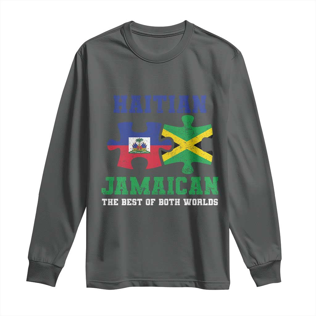 Haitian Jamaican Roots Long Sleeve Shirt Haiti Jamaica Combo Puzzle TS10 Dark Heather Print Your Wear