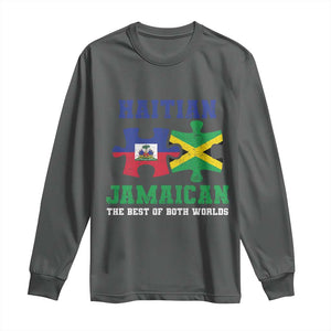 Haitian Jamaican Roots Long Sleeve Shirt Haiti Jamaica Combo Puzzle TS10 Dark Heather Print Your Wear