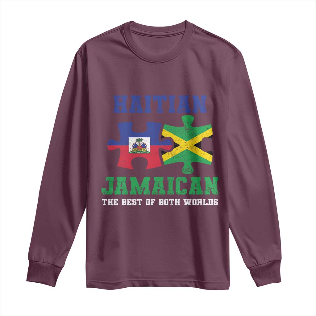 Haitian Jamaican Roots Long Sleeve Shirt Haiti Jamaica Combo Puzzle TS10 Maroon Print Your Wear