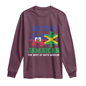 Haitian Jamaican Roots Long Sleeve Shirt Haiti Jamaica Combo Puzzle TS10 Maroon Print Your Wear