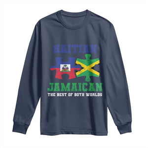 Haitian Jamaican Roots Long Sleeve Shirt Haiti Jamaica Combo Puzzle TS10 Navy Print Your Wear