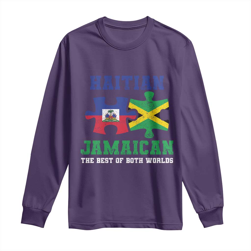 Haitian Jamaican Roots Long Sleeve Shirt Haiti Jamaica Combo Puzzle TS10 Purple Print Your Wear