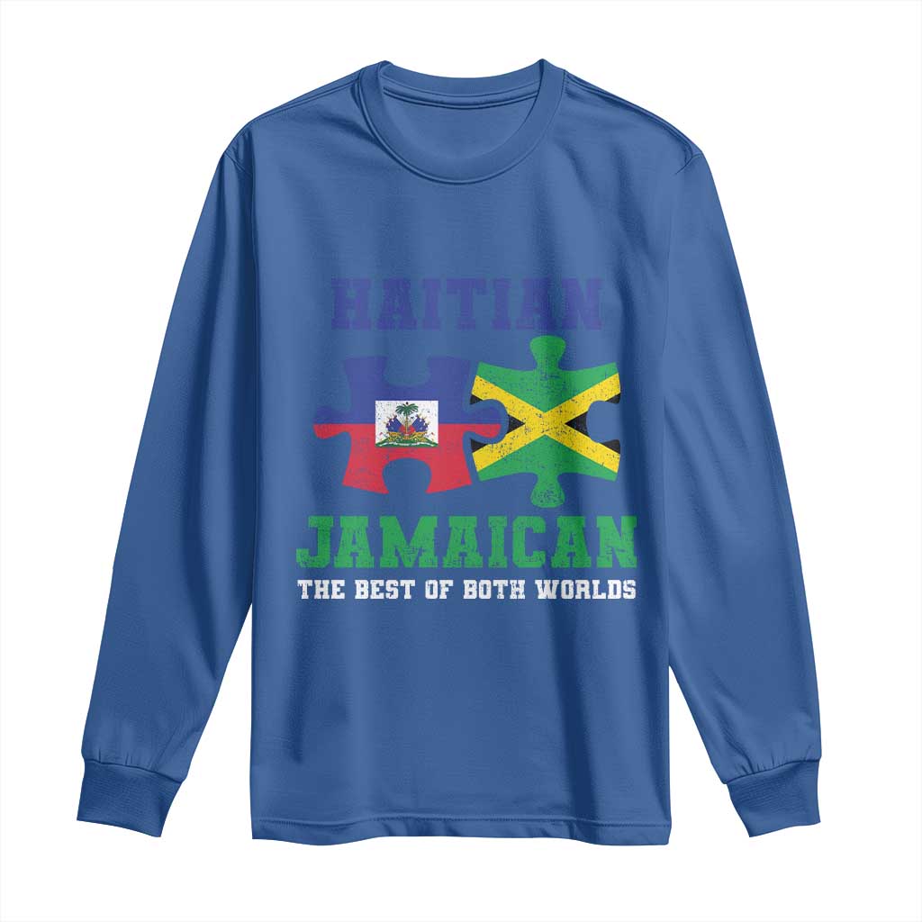 Haitian Jamaican Roots Long Sleeve Shirt Haiti Jamaica Combo Puzzle TS10 Royal Blue Print Your Wear