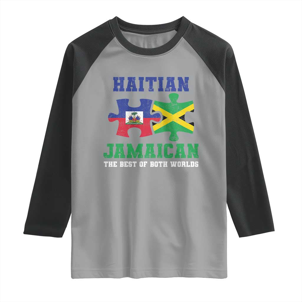 Haitian Jamaican Roots Raglan Shirt Haiti Jamaica Combo Puzzle TS10 Sport Gray Black Print Your Wear